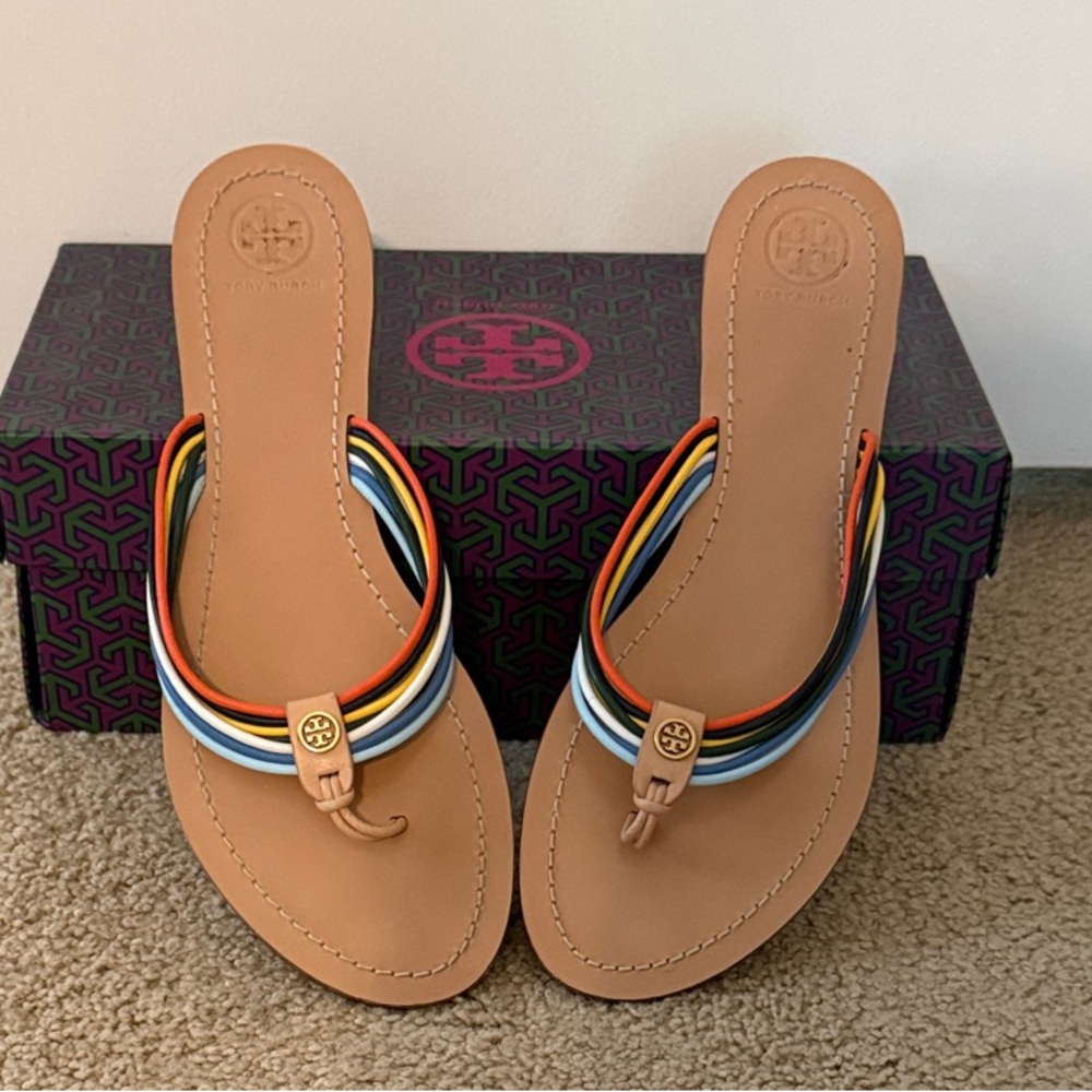 Tory Burch Tan and Multi-Color Sandals